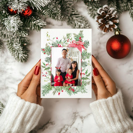 Cartes Pour Fêtes Annuelles Poinsettia, Pine & Holly Photo Botanique Noël