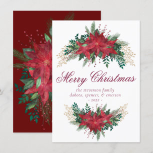 Cartes Pour Fêtes Annuelles Poinsettia Rouge et Vert hiver Floral Garland