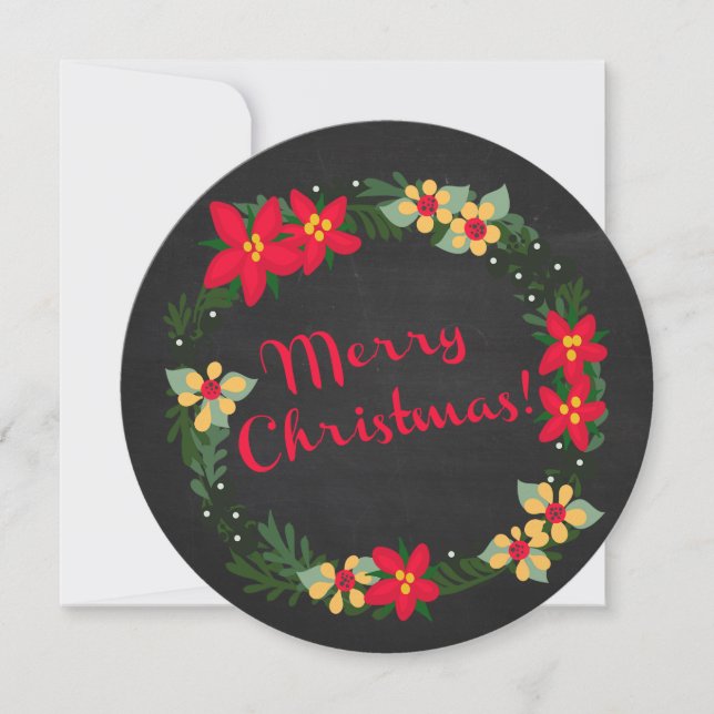 Cartes Pour Fêtes Annuelles Poinsettia sur Chalkboard, Joyeux Noël ! Arrondie (Devant)