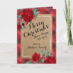 Cartes Pour Fêtes Annuelles Poinsettia Tartan Kraft Joyeux Russe Noël