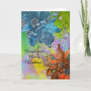 CARTES POUR FÊTES ANNUELLES POINSETTIAS BLEU ROUGE, ÉTOILES DE NOËL, ÉTOILES D