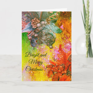 CARTES POUR FÊTES ANNUELLES POINSETTIAS BLEU ROUGE, ÉTOILES XMAS EN ÉTOILES D'