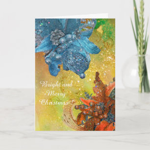 CARTES POUR FÊTES ANNUELLES POINSETTIAS BLEU ROUGE, ÉTOILES XMAS EN ÉTOILES D'