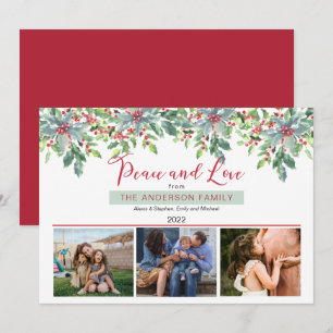 Cartes Pour Fêtes Annuelles Poinsettias Holly Green Peace and Love 3 Photo