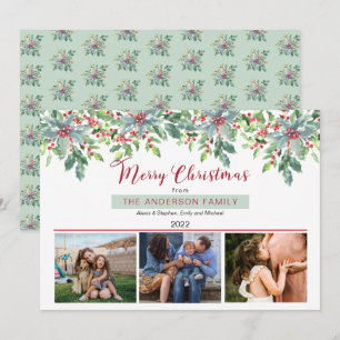 Cartes Pour Fêtes Annuelles Poinsettias Holly Greenery Joyeux Noël 3 Photo