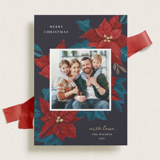 Cartes Pour Fêtes Annuelles Poinsettias Peint Photo de Noël (Créateur téléchargé)