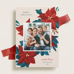 Cartes Pour Fêtes Annuelles Poinsettias Peint Photo de Noël
