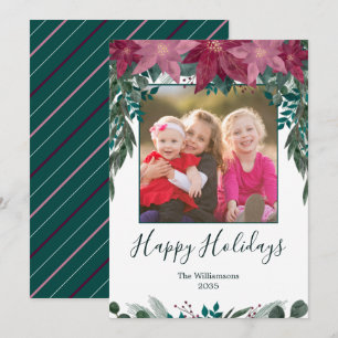 Cartes Pour Fêtes Annuelles Poinsettias Rustique Rouge Rose Boho vert Photo