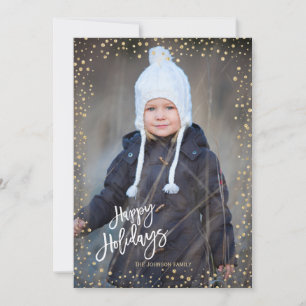 Cartes Pour Fêtes Annuelles Point d'or moderne avec lettres blanches Joyeuses 