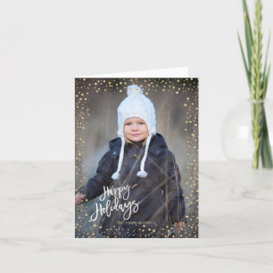 Cartes Pour Fêtes Annuelles Point d'or moderne avec lettres blanches Joyeuses 