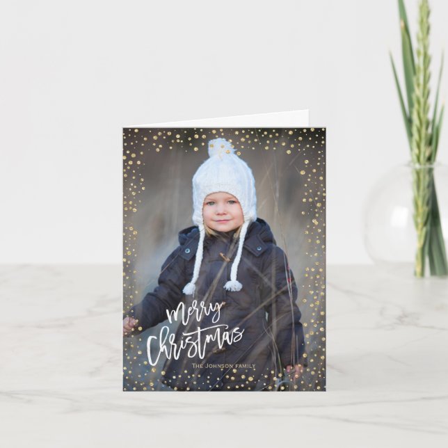 Cartes Pour Fêtes Annuelles Point doré moderne avec lettrage blanc Noël (Devant)