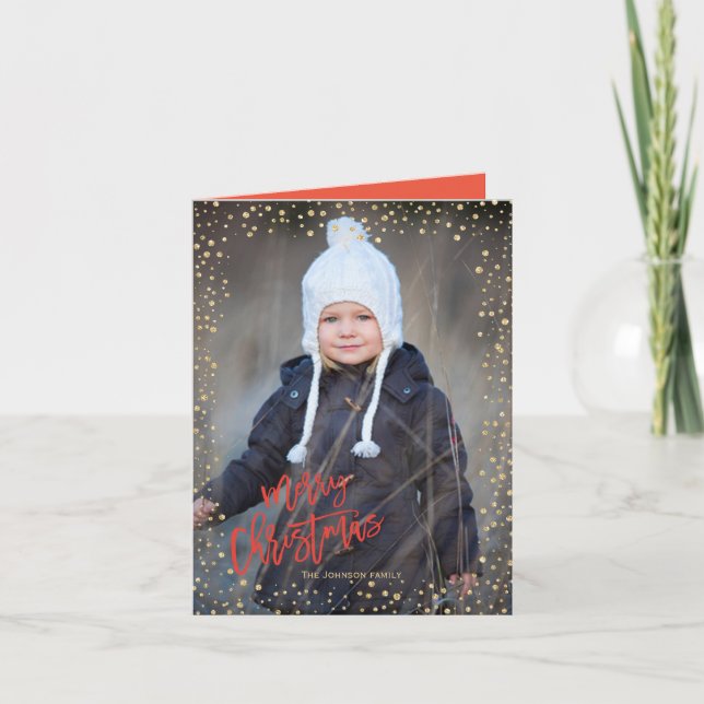 Cartes Pour Fêtes Annuelles Point doré moderne avec lettrage rouge Noël (Devant)