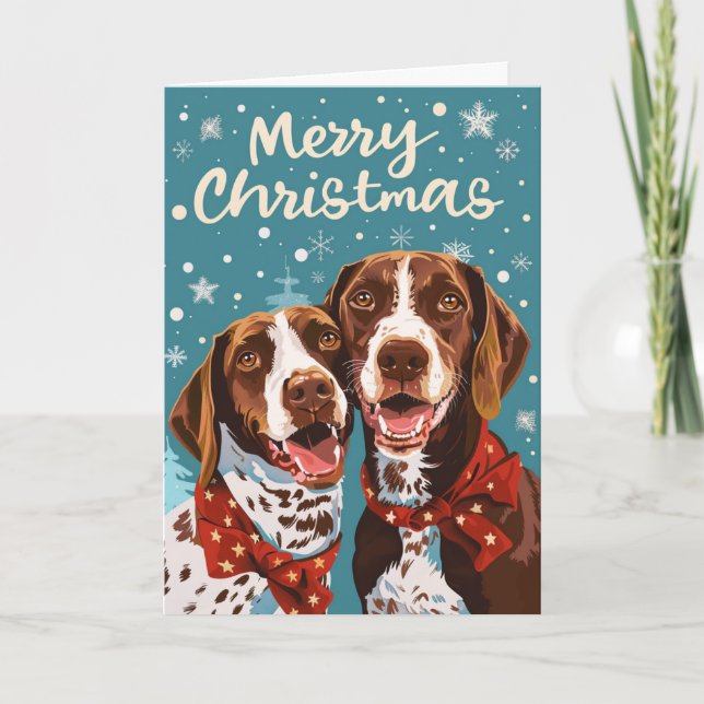 Cartes Pour Fêtes Annuelles Pointeur allemand à cheveux court Noël personnalis (Devant)