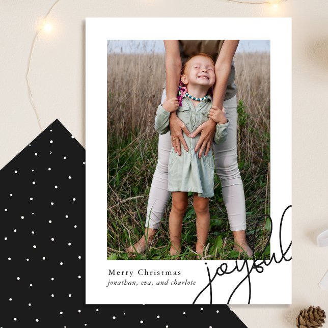 Cartes Pour Fêtes Annuelles Points simples Noir Joyeux Script Photo Élégante (Créateur téléchargé)