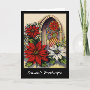 Cartes Pour Fêtes Annuelles Pointsettias dans Vitre Arborée Vitrail