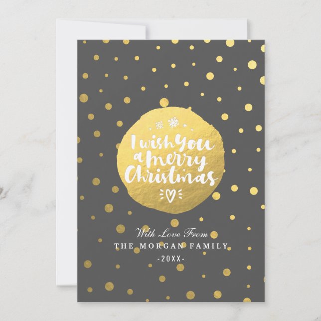Cartes Pour Fêtes Annuelles Pois d'or noir Joyeux Noël Script Photo (Devant)