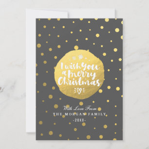 Cartes Pour Fêtes Annuelles Pois d'or noir Joyeux Noël Script Photo