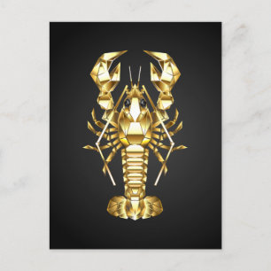 Cartes Pour Fêtes Annuelles Poisson à langouste polygonale dorée sur noir