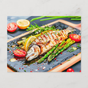 Cartes Pour Fêtes Annuelles Poisson grillé avec Asperges et tomates
