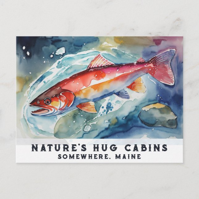 Cartes Pour Fêtes Annuelles *~* Poisson Saumon nage AP49 Peinture d'aquarelle (Devant)