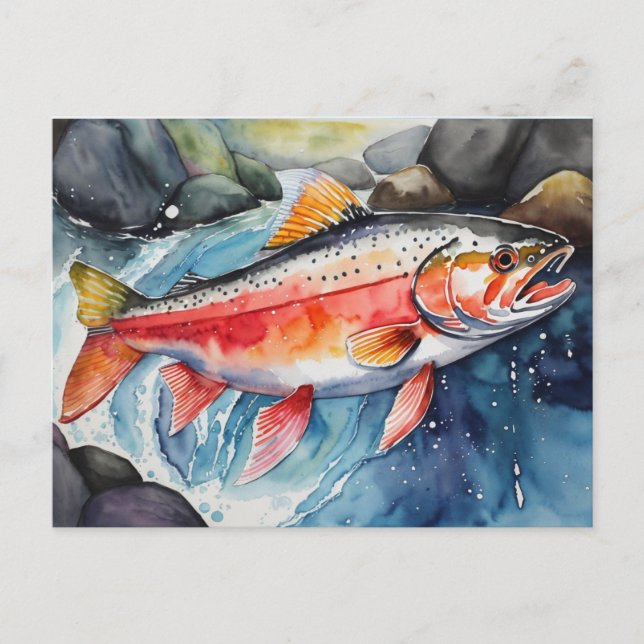 Cartes Pour Fêtes Annuelles *~* Poisson Saumon nage Hommes Cadeau AP49 (Devant)