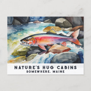 Cartes Pour Fêtes Annuelles *~* Poissons Saumons Rocks AP49 Peinture Art Maine