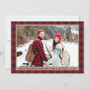 Cartes Pour Fêtes Annuelles Police de machine à écrire Photo de Noël Kraft Red