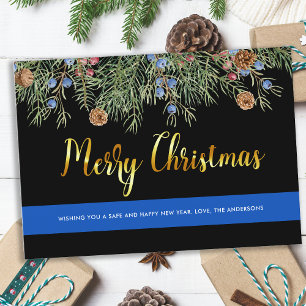 Cartes Pour Fêtes Annuelles Police Joyeux Noël mince Ligne bleue