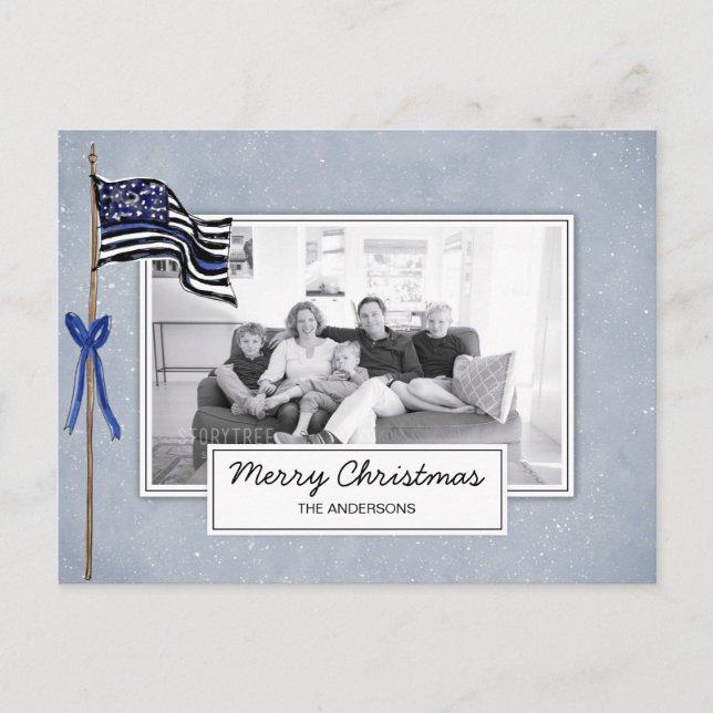 Cartes Pour Fêtes Annuelles Police Ligne Bleue Mince Drapeau Américain Photo d (Devant)