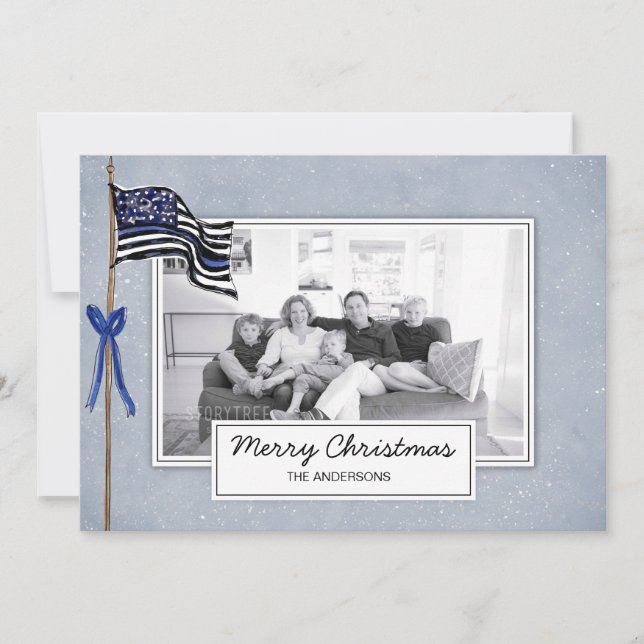 Cartes Pour Fêtes Annuelles Police Ligne Bleue Mince Drapeau Américain Photo d (Devant)