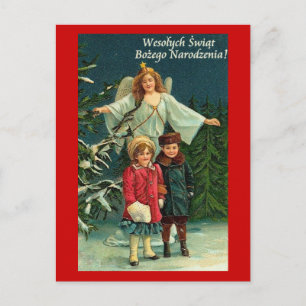 CARTES POUR FÊTES ANNUELLES POLISH CHRISTMAS CARD WITH ANGELS AND CHILDREN