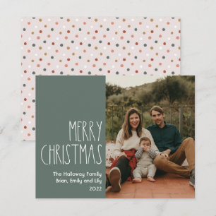 Cartes Pour Fêtes Annuelles Polka Boho vert point Noël photo unique