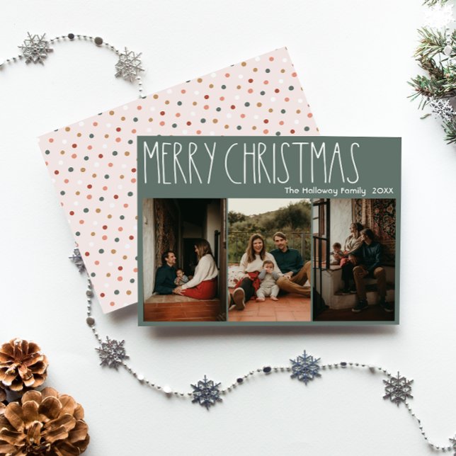 Cartes Pour Fêtes Annuelles Polka Boho vert point Noël Trois photos (Créateur téléchargé)