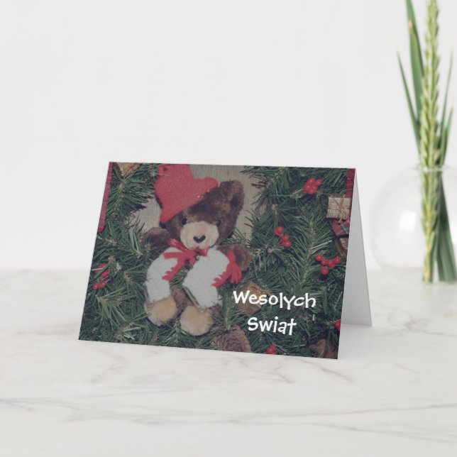 Cartes Pour Fêtes Annuelles Polonaise Noel mignon ours sur la couronne (Devant)