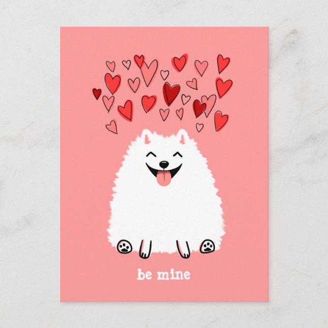 Cartes Pour Fêtes Annuelles Pomeranian blanc mignon Valentine soit le mien (Devant)