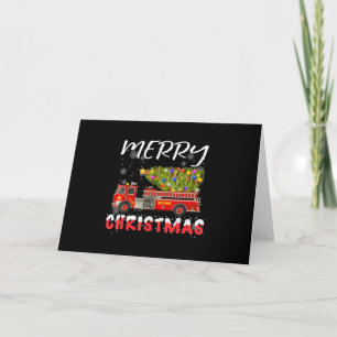 Cartes Pour Fêtes Annuelles Pompier Camion Pine Tree Famille de Noël