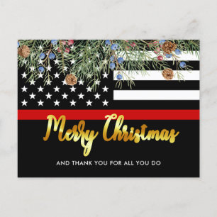 Cartes Pour Fêtes Annuelles Pompier de Noël Service d'incendie Merci
