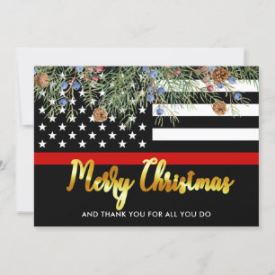 Cartes Pour Fêtes Annuelles Pompier Joyeux Noël Red Line Merci