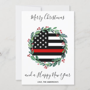 Cartes Pour Fêtes Annuelles Pompier Mince ligne rouge couronne de Noël