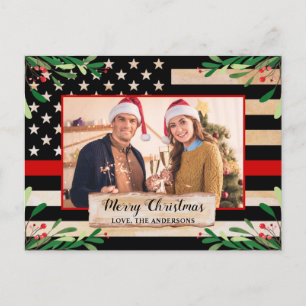 Cartes Pour Fêtes Annuelles Pompier Mince Red Line Drapeau américain Noël