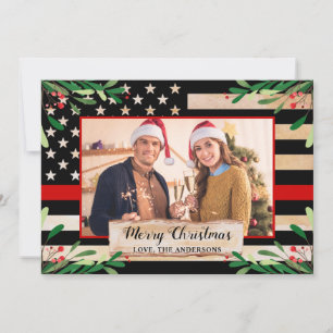 Cartes Pour Fêtes Annuelles Pompier Mince Red Line Drapeau américain Noël