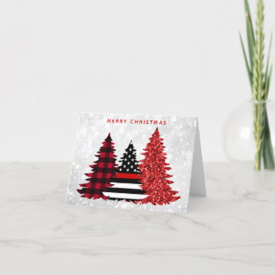 Cartes Pour Fêtes Annuelles Pompier Noël Arbre Rouge Ligne Parties scintillant