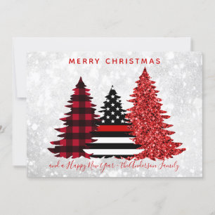 Cartes Pour Fêtes Annuelles Pompier Noël Red Line Plaid Parties scintillant Ar
