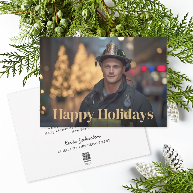 Cartes Pour Fêtes Annuelles Pompier Photo Premiers intervenants Joyeux jours f (Personalize with your photo and greeting.)