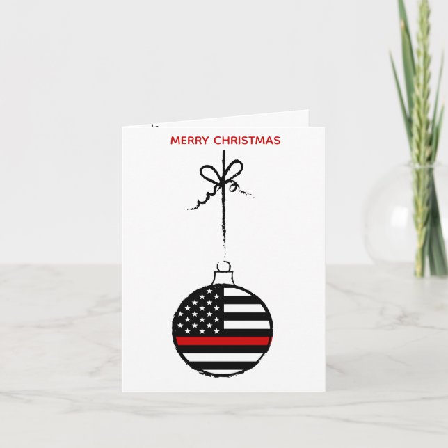Cartes Pour Fêtes Annuelles Pompier pompier Noël pompier Mince ligne rouge (Devant)