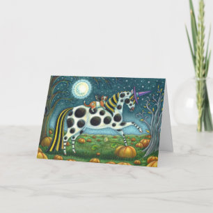 Cartes Pour Fêtes Annuelles PONEY TACHETÉ D'HALLOWEEN & CHAT CHAUVE-SOURIS Che