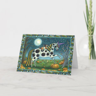CARTES POUR FÊTES ANNUELLES PONEY TACHETÉ D'HALLOWEEN & CHATTE CHAUVE-SOURIS C