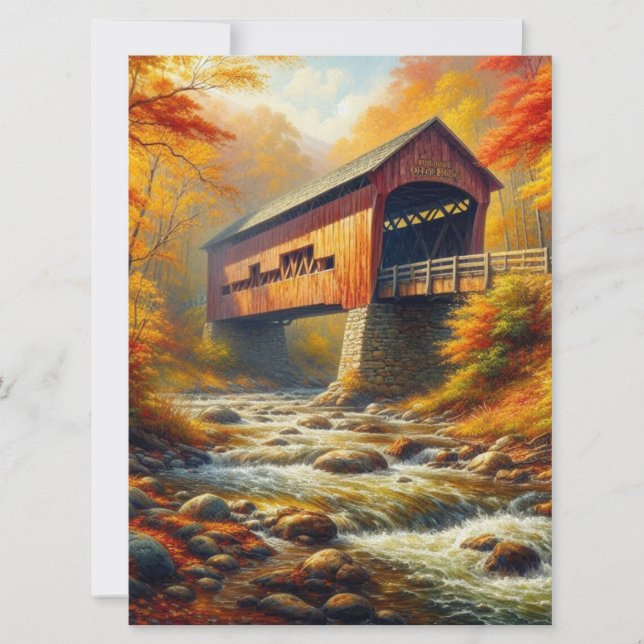Cartes Pour Fêtes Annuelles pont couvert classique d'automne (Devant)