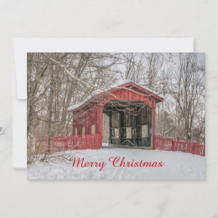 Cartes Pour Fêtes Annuelles Pont couvert Neige rouge Photo Appartement de Noël
