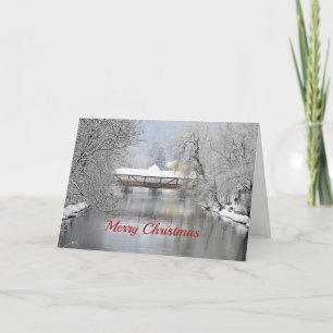 Cartes Pour Fêtes Annuelles Pont couvert photo de neige Noël